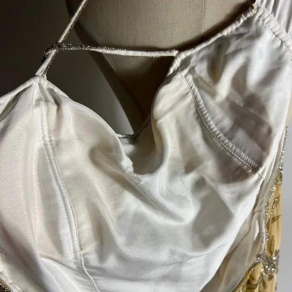 VINTAGE 90s/Y2K Beaded Silk Open Back Ombré Gold Silver Formal Prom Dress Small - Picture 8 of 8